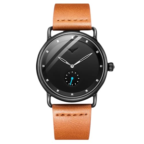 rorios Herren Minimalistisch Armbanduhr Analog Quarz Uhren Freizeit Mode Uhr Edelstahl Herrenuhren für Männer mit Leder Armband Braun B von rorios