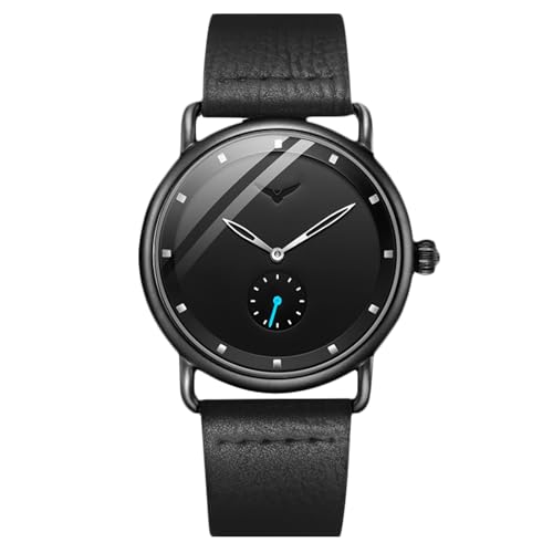rorios Herren Minimalistisch Armbanduhr Analog Quarz Uhren Freizeit Mode Uhr Edelstahl Herrenuhren für Männer mit Leder Armband Schwarz A von rorios