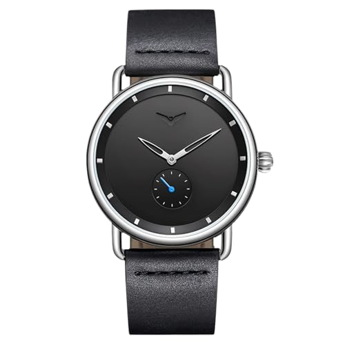 rorios Herren Minimalistisch Armbanduhr Analog Quarz Uhren Freizeit Mode Uhr Edelstahl Herrenuhren für Männer mit Leder Armband Schwarz B von rorios