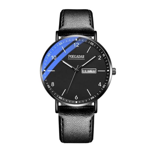 rorios Herren Minimalistisch Armbanduhr Analog Quarz Uhren Mode Edelstahl Herrenuhren Datum Kalender Leuchtend Uhr für Männer mit Leder Armband Schwarz D von rorios