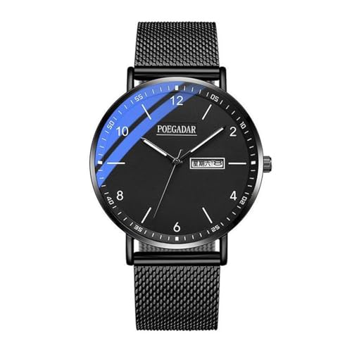 rorios Herren Minimalistisch Armbanduhr Analog Quarz Uhren Mode Edelstahl Herrenuhren Datum Kalender Leuchtend Uhr für Männer mit Mesh Armband Schwarz A von rorios