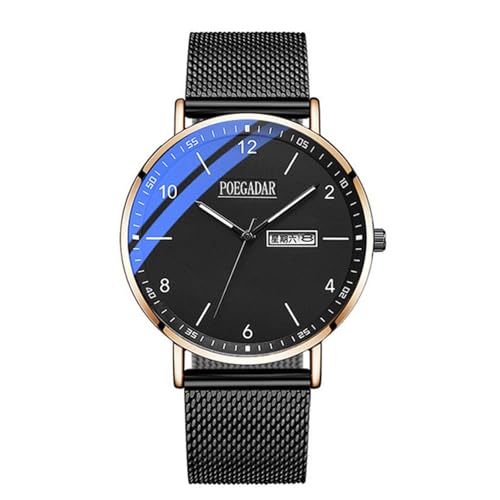 rorios Herren Minimalistisch Armbanduhr Analog Quarz Uhren Mode Edelstahl Herrenuhren Datum Kalender Leuchtend Uhr für Männer mit Mesh Armband Schwarz B von rorios