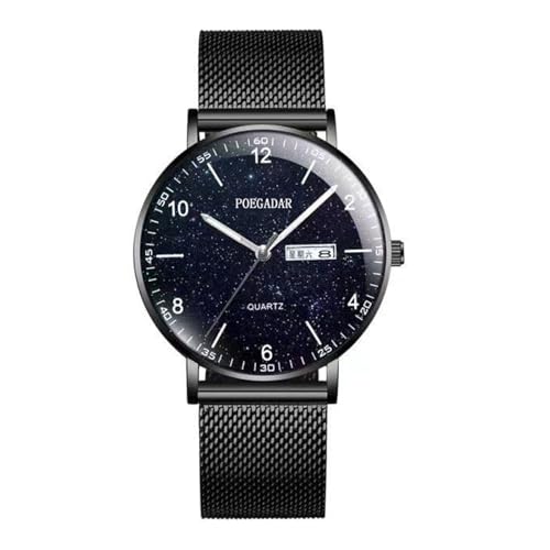 rorios Herren Minimalistisch Armbanduhr Analog Quarz Uhren Mode Edelstahl Herrenuhren Datum Kalender Leuchtend Uhr für Männer mit Mesh Armband Schwarz C von rorios