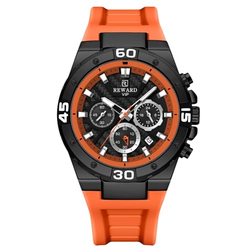 rorios Herren Mode Armbanduhren Sport Silikon Armband Uhr Analog Quarz Uhr Multifunktional Chronograph Uhr Leuchtend 3ATM Uhr für Männer Orange von rorios