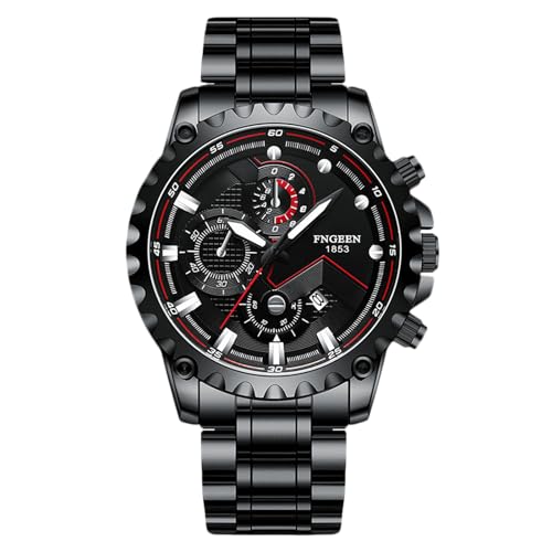 rorios Herren Mode Uhren Freizeit Analog Quarz Armbanduhr Leuchtend Datum Kalender Herrenuhren mit Edelstahl Armband für Männer Schwarz A von rorios