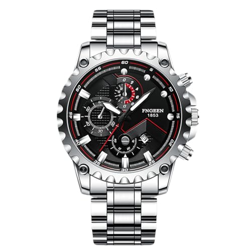 rorios Herren Mode Uhren Freizeit Analog Quarz Armbanduhr Leuchtend Datum Kalender Herrenuhren mit Edelstahl Armband für Männer Schwarz Weiß A von rorios