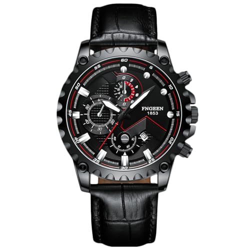 rorios Herren Mode Uhren Freizeit Analog Quarz Armbanduhr Leuchtend Datum Kalender Herrenuhren mit Leder Armband für Männer Schwarz B von rorios