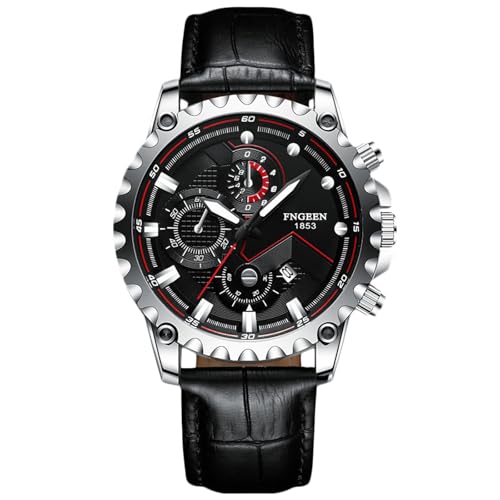 rorios Herren Mode Uhren Freizeit Analog Quarz Armbanduhr Leuchtend Datum Kalender Herrenuhren mit Leder Armband für Männer Schwarz C von rorios