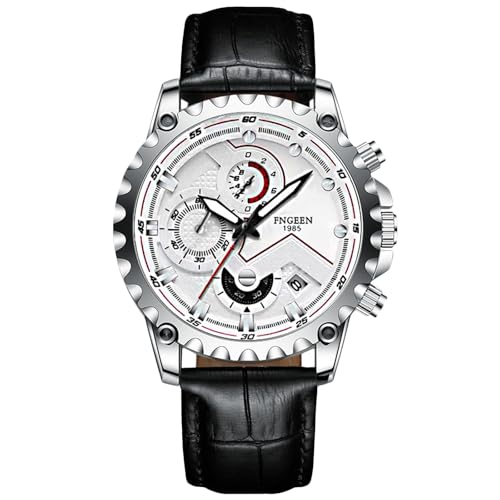 rorios Herren Mode Uhren Freizeit Analog Quarz Armbanduhr Leuchtend Datum Kalender Herrenuhren mit Leder Armband für Männer Schwarz Weiß B von rorios