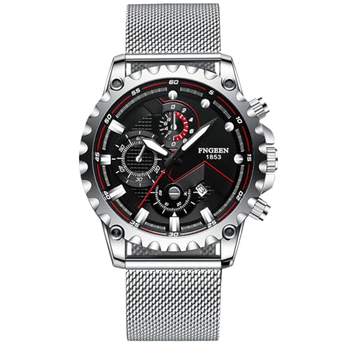 rorios Herren Mode Uhren Freizeit Analog Quarz Armbanduhr Leuchtend Datum Kalender Herrenuhren mit Mesh Armband für Männer Schwarz Weiß C von rorios