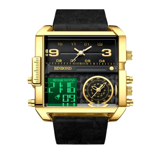 rorios Herren Multifunktional Digital Armbanduhr Mode Quadratische Quarz Uhr Großem Zifferblatt und Elektronischer Analoganzeige Herrenuhren mit Alarm Schwarz A von rorios