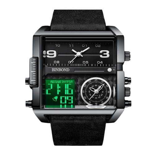 rorios Herren Multifunktional Digital Armbanduhr Mode Quadratische Quarz Uhr Großem Zifferblatt und Elektronischer Analoganzeige Herrenuhren mit Alarm von rorios