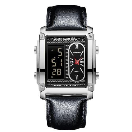 rorios Herren Multifunktional Elektronischer Armbanduhr Business Rechteckige Quarz Uhr Digital Analoganzeige Herrenuhren mit Alarm Chronograph Schwarz C von rorios