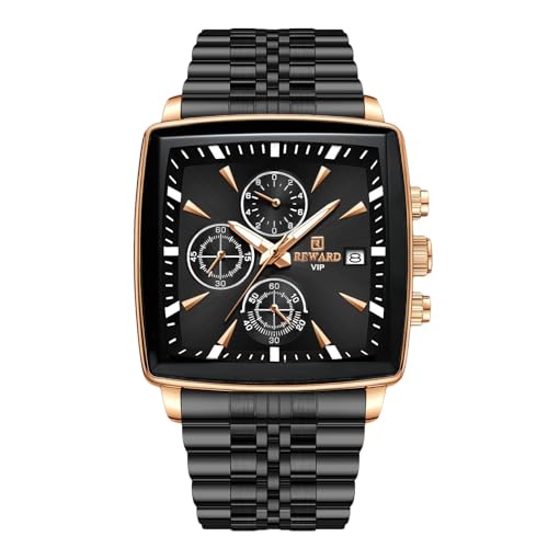 rorios Herren Quadratische Uhren Analog Quarz Armbanduhr Multifunktional Business Uhr Einfach Leuchtend Herrenuhr mit Edelstahl Armband Schwarz A von rorios