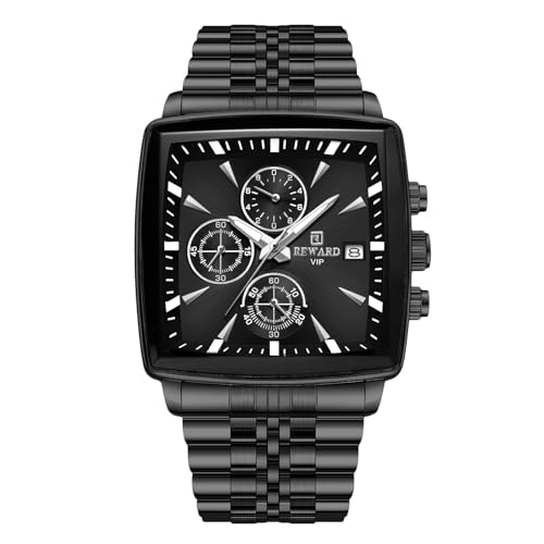 rorios Herren Quadratische Uhren Analog Quarz Armbanduhr Multifunktional Business Uhr Einfach Leuchtend Herrenuhr mit Edelstahl Armband Schwarz B von rorios