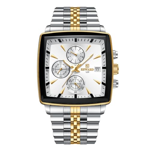 rorios Herren Quadratische Uhren Analog Quarz Armbanduhr Multifunktional Business Uhr Einfach Leuchtend Herrenuhr mit Edelstahl Armband Weiß A von rorios