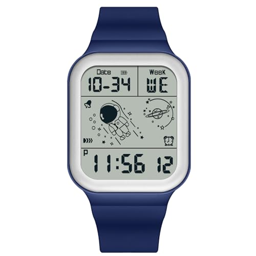 rorios Herren Quadratische Uhren Multifunktional Elektronische Armbanduhr 50M wasserdichte Uhr Freizeit Digital Uhr für Männer mit Gummi Armband Blau von rorios