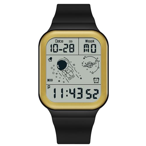 rorios Herren Quadratische Uhren Multifunktional Elektronische Armbanduhr 50M wasserdichte Uhr Freizeit Digital Uhr für Männer mit Gummi Armband Schwarz Gold von rorios