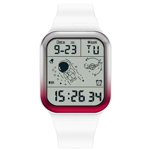 rorios Herren Quadratische Uhren Multifunktional Elektronische Armbanduhr 50M wasserdichte Uhr Freizeit Digital Uhr für Männer mit Gummi Armband Weiß Rot von rorios