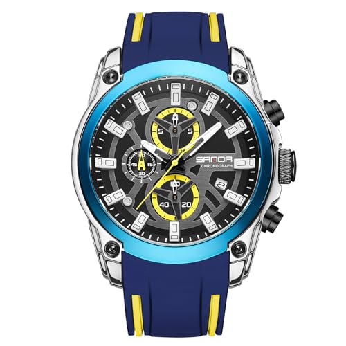 rorios Herren Quarz Armbanduhren Mode Sport Uhr Multifunktional Chronograph Uhren Leuchtend Analog Uhr für Männer mit Silikon Armband Blau von rorios