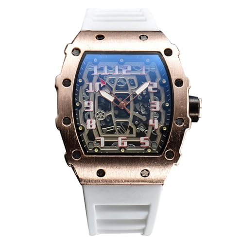 rorios Herren Quarz Uhr Mode Tonneau Armbanduhren Leuchtend Analog Uhr Freizeit Sport Herrenuhren für Männer mit Datum Kalender Rose Gold Weiß A von rorios