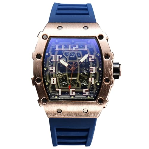 rorios Herren Quarz Uhr Mode Tonneau Armbanduhren Leuchtend Analog Uhr Freizeit Sport Herrenuhren für Männer mit Datum Kalender Roségold Blau B von rorios