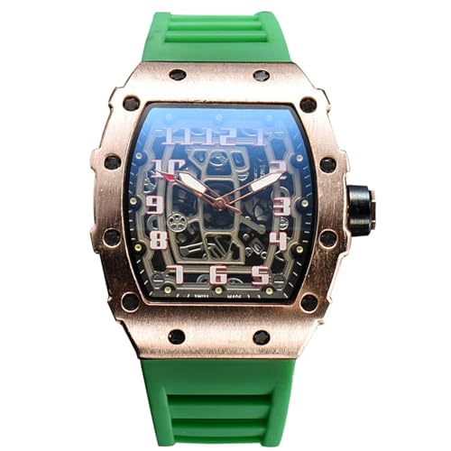 rorios Herren Quarz Uhr Mode Tonneau Armbanduhren Leuchtend Analog Uhr Freizeit Sport Herrenuhren für Männer mit Datum Kalender Roségold Grün von rorios