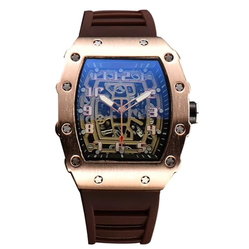 rorios Herren Quarz Uhr Mode Tonneau Armbanduhren Leuchtend Analog Uhr Freizeit Sport Herrenuhren für Männer mit Datum Kalender Roségold Kaffee von rorios