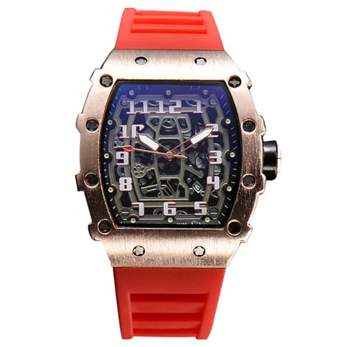 rorios Herren Quarz Uhr Mode Tonneau Armbanduhren Leuchtend Analog Uhr Freizeit Sport Herrenuhren für Männer mit Datum Kalender Roségold Rot von rorios