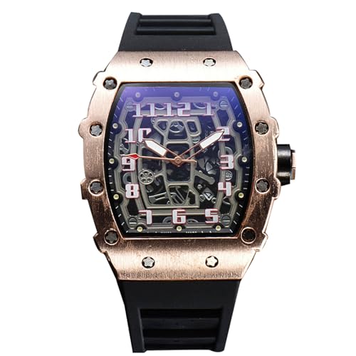 rorios Herren Quarz Uhr Mode Tonneau Armbanduhren Leuchtend Analog Uhr Freizeit Sport Herrenuhren für Männer mit Datum Kalender Roségold Schwarz von rorios