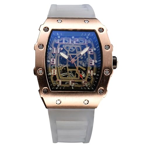 rorios Herren Quarz Uhr Mode Tonneau Armbanduhren Leuchtend Analog Uhr Freizeit Sport Herrenuhren für Männer mit Datum Kalender Roségold Weiß B von rorios