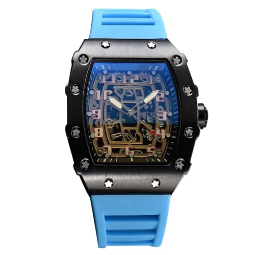 rorios Herren Quarz Uhr Mode Tonneau Armbanduhren Leuchtend Analog Uhr Freizeit Sport Herrenuhren für Männer mit Datum Kalender Schwarz Blau B von rorios