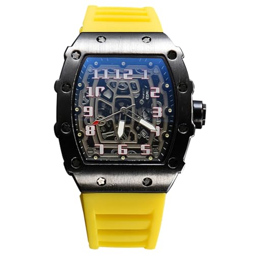 rorios Herren Quarz Uhr Mode Tonneau Armbanduhren Leuchtend Analog Uhr Freizeit Sport Herrenuhren für Männer mit Datum Kalender Schwarz Gelb von rorios