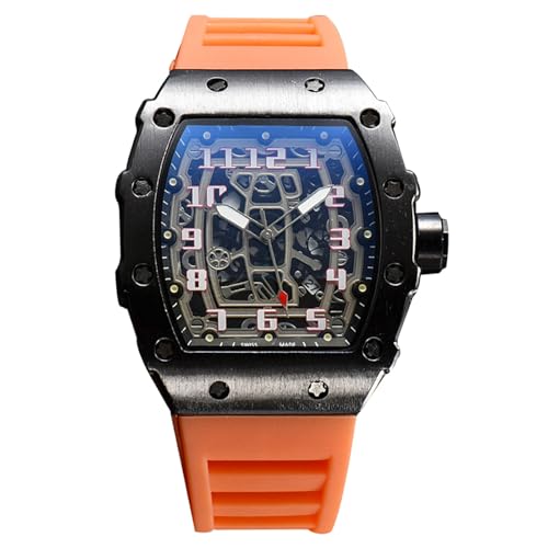 rorios Herren Quarz Uhr Mode Tonneau Armbanduhren Leuchtend Analog Uhr Freizeit Sport Herrenuhren für Männer mit Datum Kalender Schwarz Orange von rorios