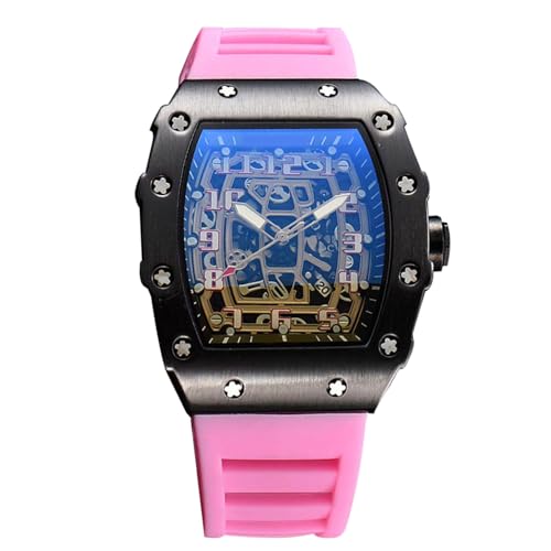 rorios Herren Quarz Uhr Mode Tonneau Armbanduhren Leuchtend Analog Uhr Freizeit Sport Herrenuhren für Männer mit Datum Kalender Schwarz Rosa von rorios