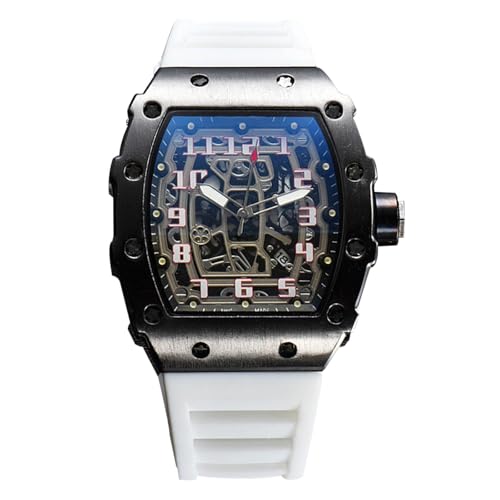 rorios Herren Quarz Uhr Mode Tonneau Armbanduhren Leuchtend Analog Uhr Freizeit Sport Herrenuhren für Männer mit Datum Kalender Schwarz Weiß A von rorios