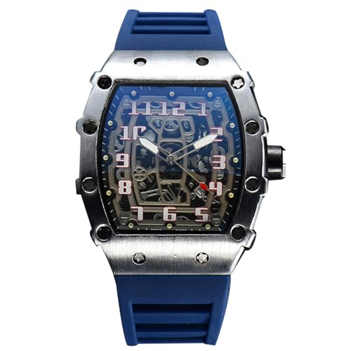 rorios Herren Quarz Uhr Mode Tonneau Armbanduhren Leuchtend Analog Uhr Freizeit Sport Herrenuhren für Männer mit Datum Kalender Silber Blau A von rorios