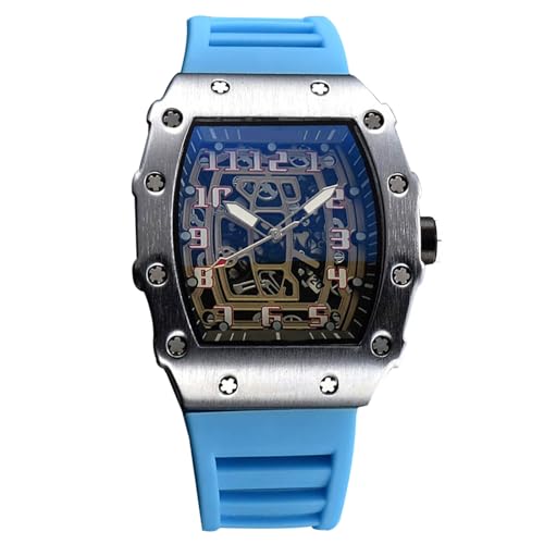 rorios Herren Quarz Uhr Mode Tonneau Armbanduhren Leuchtend Analog Uhr Freizeit Sport Herrenuhren für Männer mit Datum Kalender Silber Blau B von rorios
