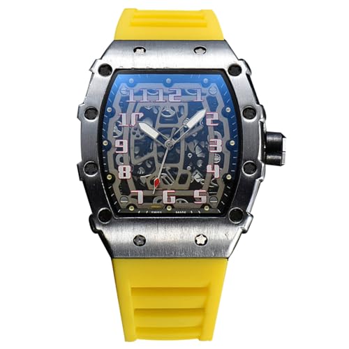 rorios Herren Quarz Uhr Mode Tonneau Armbanduhren Leuchtend Analog Uhr Freizeit Sport Herrenuhren für Männer mit Datum Kalender Silber Gelb von rorios