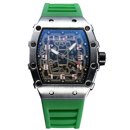 rorios Herren Quarz Uhr Mode Tonneau Armbanduhren Leuchtend Analog Uhr Freizeit Sport Herrenuhren für Männer mit Datum Kalender Silber Grün von rorios
