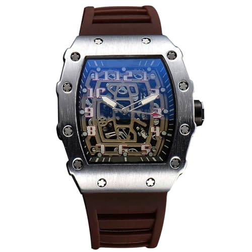rorios Herren Quarz Uhr Mode Tonneau Armbanduhren Leuchtend Analog Uhr Freizeit Sport Herrenuhren für Männer mit Datum Kalender Silber Kaffee von rorios