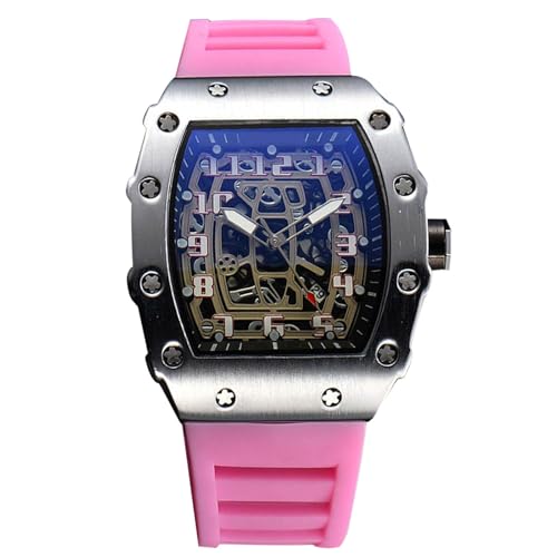 rorios Herren Quarz Uhr Mode Tonneau Armbanduhren Leuchtend Analog Uhr Freizeit Sport Herrenuhren für Männer mit Datum Kalender Silber Rosa von rorios