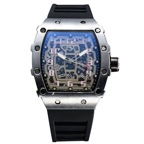 rorios Herren Quarz Uhr Mode Tonneau Armbanduhren Leuchtend Analog Uhr Freizeit Sport Herrenuhren für Männer mit Datum Kalender Silber Schwarz von rorios