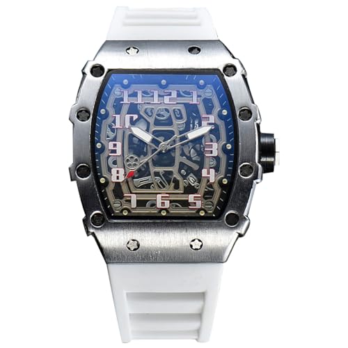 rorios Herren Quarz Uhr Mode Tonneau Armbanduhren Leuchtend Analog Uhr Freizeit Sport Herrenuhren für Männer mit Datum Kalender Silber Weiß A von rorios