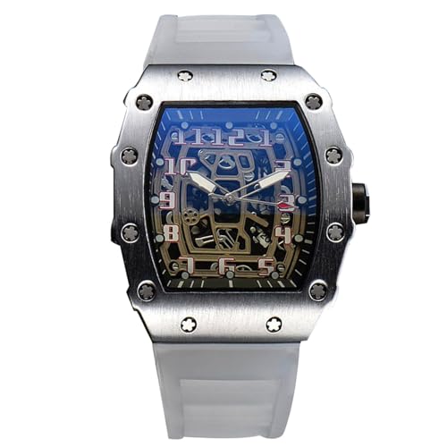 rorios Herren Quarz Uhr Mode Tonneau Armbanduhren Leuchtend Analog Uhr Freizeit Sport Herrenuhren für Männer mit Datum Kalender Silber Weiß B von rorios