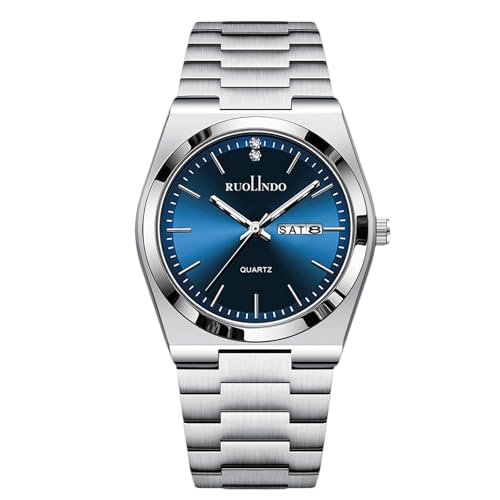 rorios Herren Quarzuhr Datum-Wochentag Anzeige Edelstahlarmband Roségold - Silber Optik Alltag/Business/Außenaktivitäten Uhr Reines Silberblau rorios Herren Quarzuhr Datum-Wochentag Anzeige Edelstahlarmband Roségold - Silber Optik Alltag/Business/Außenaktivitäten Uhr Reines Silberblau von rorios