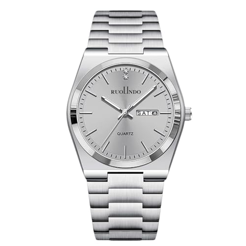 rorios Herren Quarzuhr Datum-Wochentag Anzeige Edelstahlarmband Roségold - Silber Optik Alltag/Business/Außenaktivitäten Uhr Reines Silbergrau rorios Herren Quarzuhr Datum-Wochentag Anzeige Edelstahlarmband Roségold - Silber Optik Alltag/Business/Außenaktivitäten Uhr Reines Silbergrau von rorios
