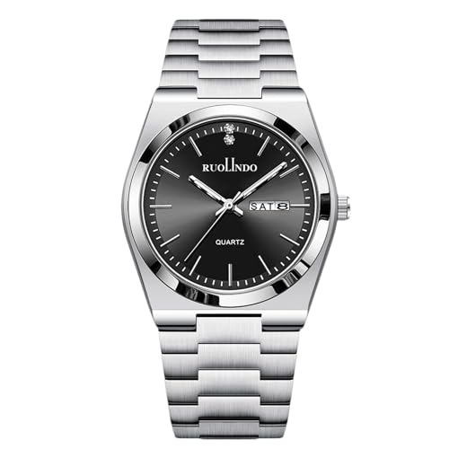 rorios Herren Quarzuhr Datum-Wochentag Anzeige Edelstahlarmband Roségold - Silber Optik Alltag/Business/Außenaktivitäten Uhr Reines Silberschwarz rorios Herren Quarzuhr Datum-Wochentag Anzeige Edelstahlarmband Roségold - Silber Optik Alltag/Business/Außenaktivitäten Uhr Reines Silberschwarz von rorios