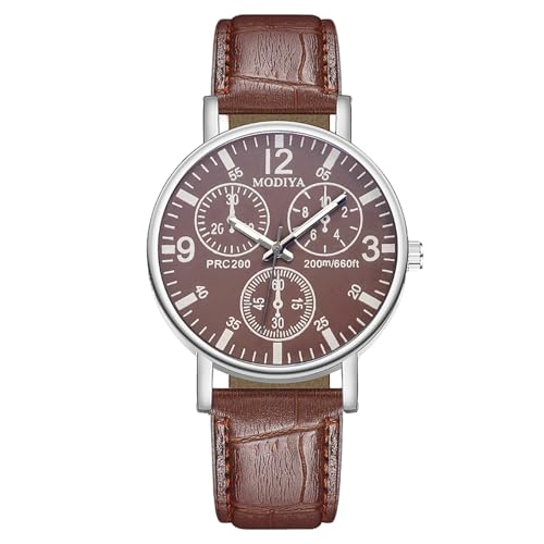 rorios Herren Quarzuhr mit DREI Sub-Dial Lässiges Lederarmbanduhr Modische Analog Uhr für den täglichen Gebrauch Braun von rorios