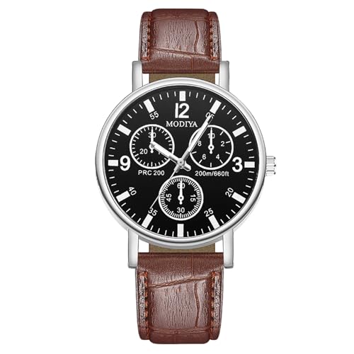 rorios Herren Quarzuhr mit DREI Sub-Dial Lässiges Lederarmbanduhr Modische Analog Uhr für den täglichen Gebrauch Schwarz und Braun von rorios